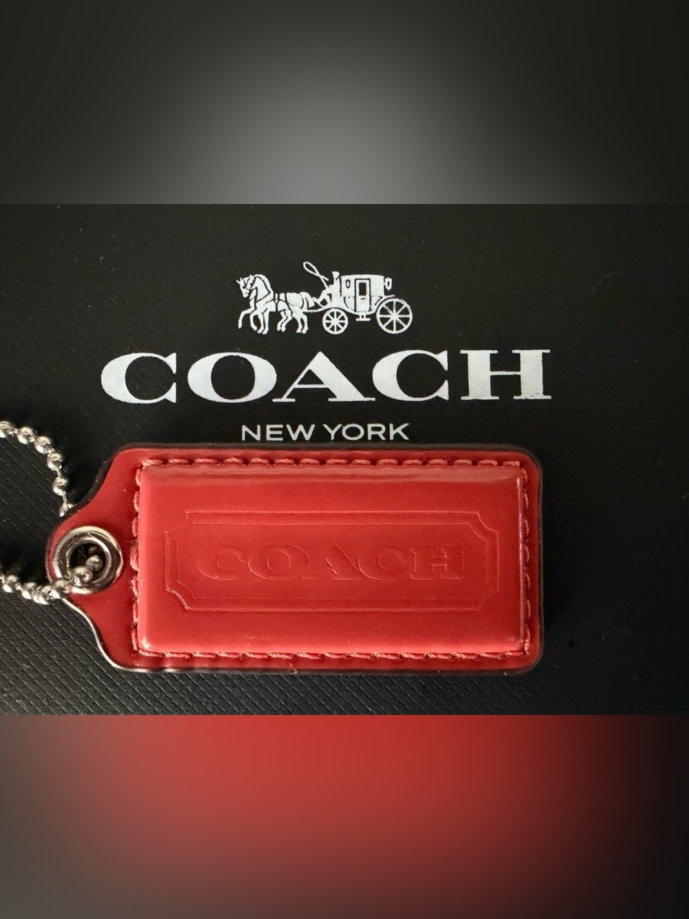 COACH Salmon Patent Leather Hang Tag/ Bag Charm w/ Silver Chain